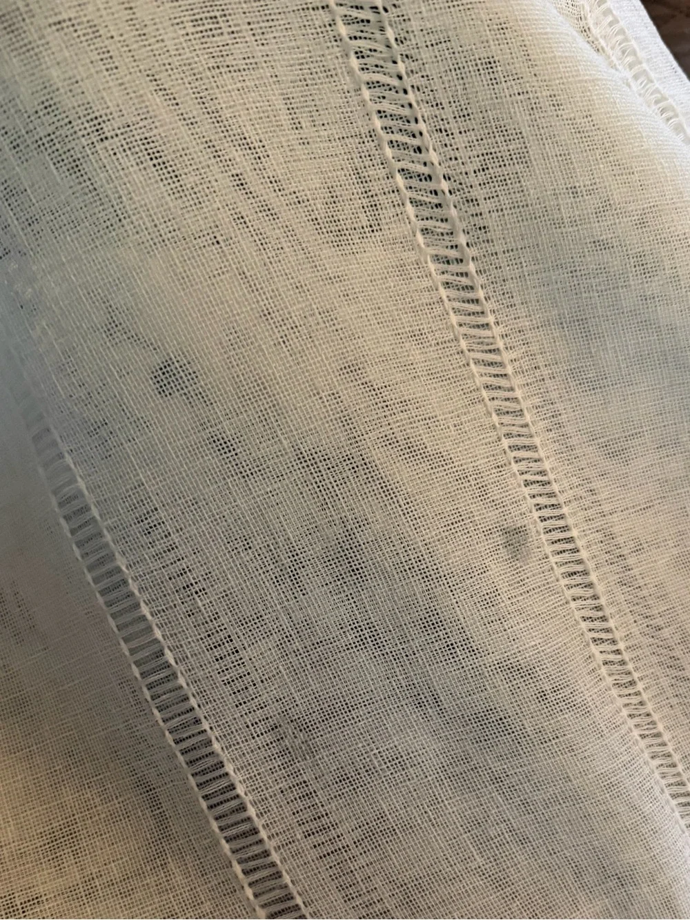 Pair of Ralph Lauren White Farmhouse Chic Hemstitch Sheer Curtains